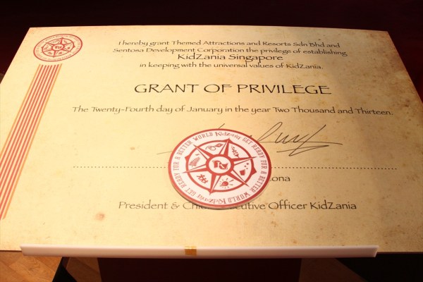 'Grant of Privilege' given by KidZania to Themed Attractions and Resorts, and Sentosa Development Corporation 'Grant of Privilege' given by KidZania to Themed Attractions and Resorts, and Sentosa Development Corporation