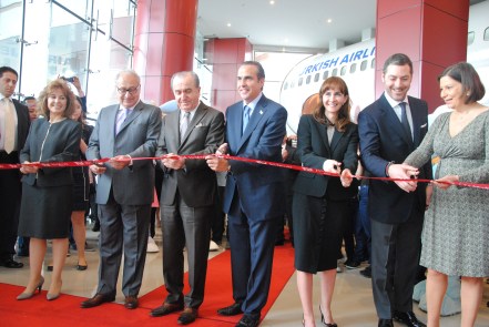 From left to right: Mrs. Meral Molinas, Mr. Mair Kasuto, Mr. Avni Çelik, Mr. Xavier López, Ms. Lara Sayinsoy, Mr. Raif Dinçkök and H. E. Mrs. Martha Bárcena.